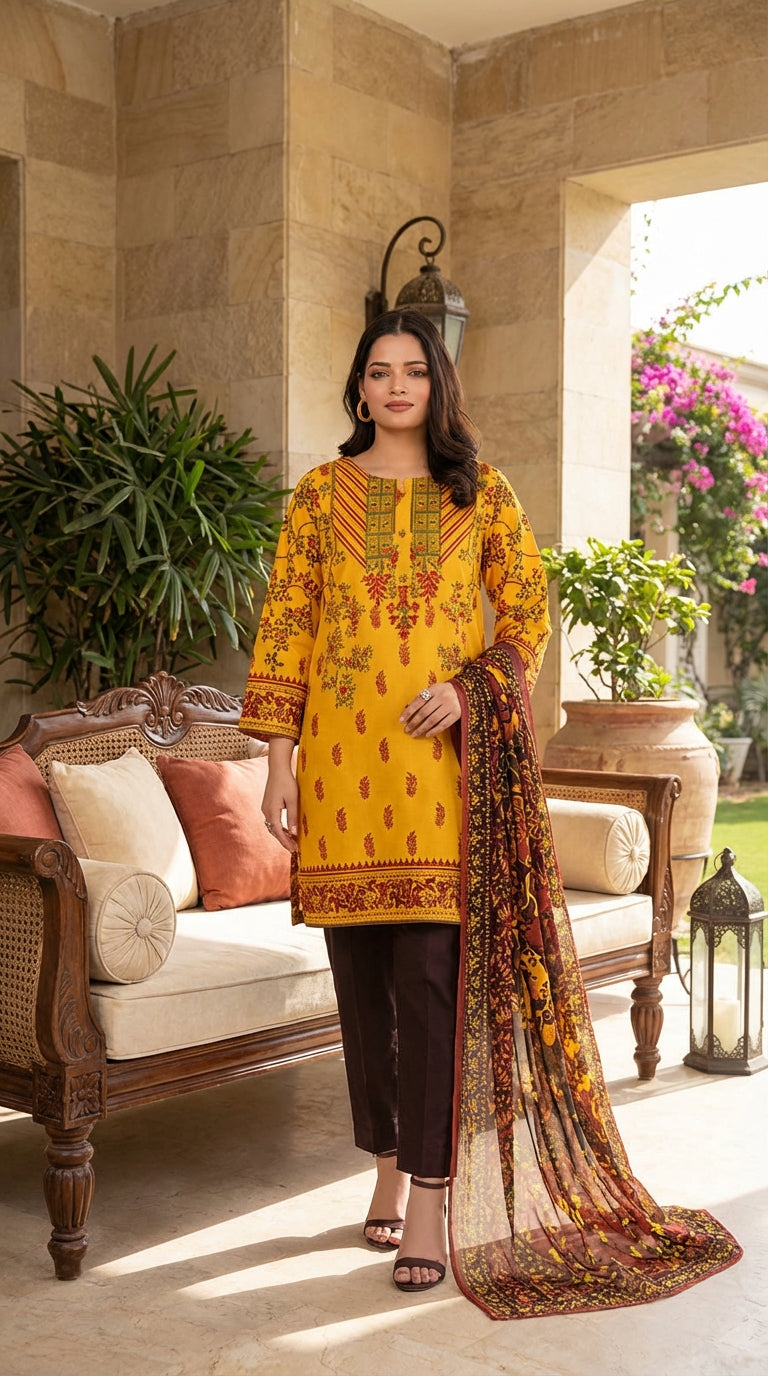 Edenrobe brand Ladies 3 Piece Lawn Suit – Unstitched – Summer Collection