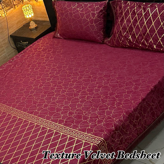 Luxury Texture Velvet Bedsheet – 3 Piece Soft & Premium Bedding Set