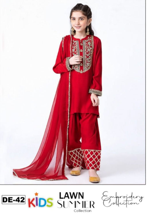 ) Girls Embroidered Summer Suit | Lightweight & Comfortable | Age 4–12 Years