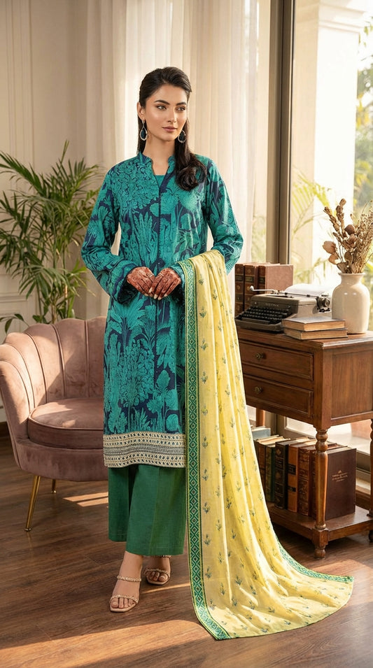 Zesh  brand  Ladies 3 Piece Lawn Suit – Unstitched – Summer Collection